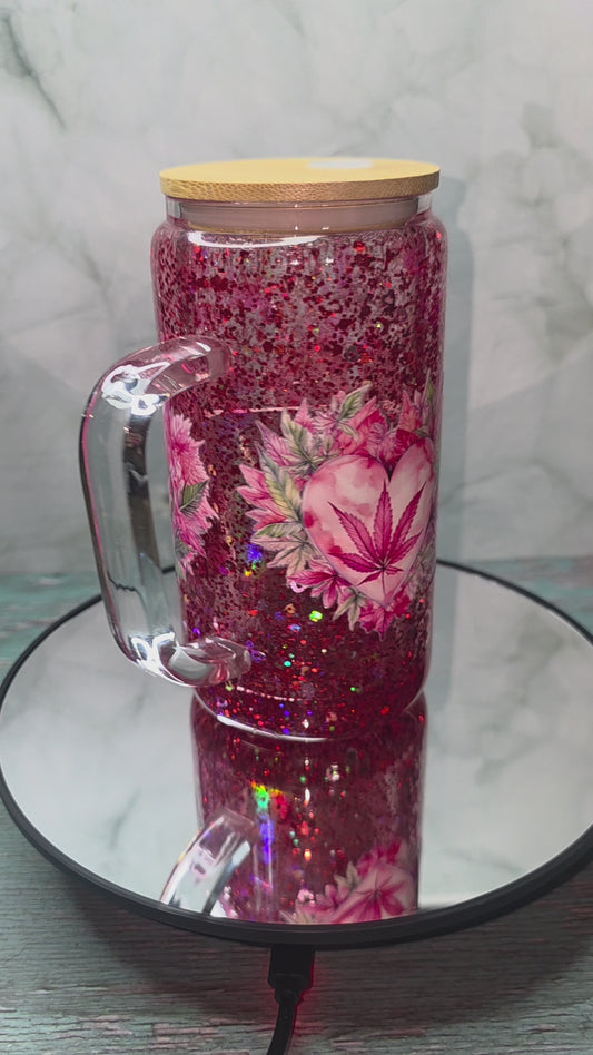 16oz Glass Snow Globe Tumblers with handle