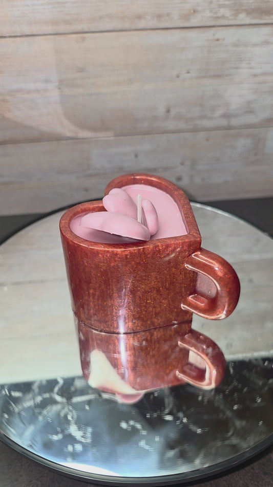 Resin Heart Cup with Candle and Candle Hearts on top