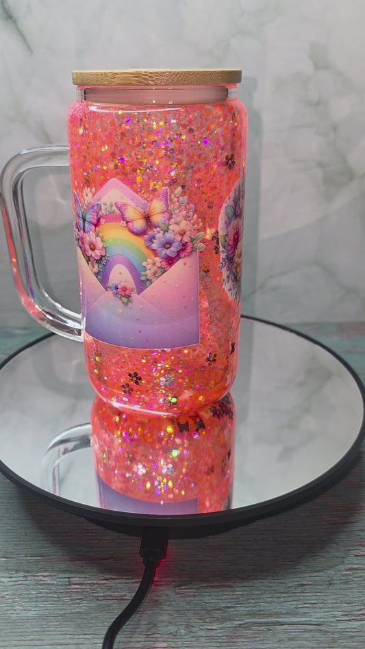 16oz Glass Snow Globe Tumblers with handle