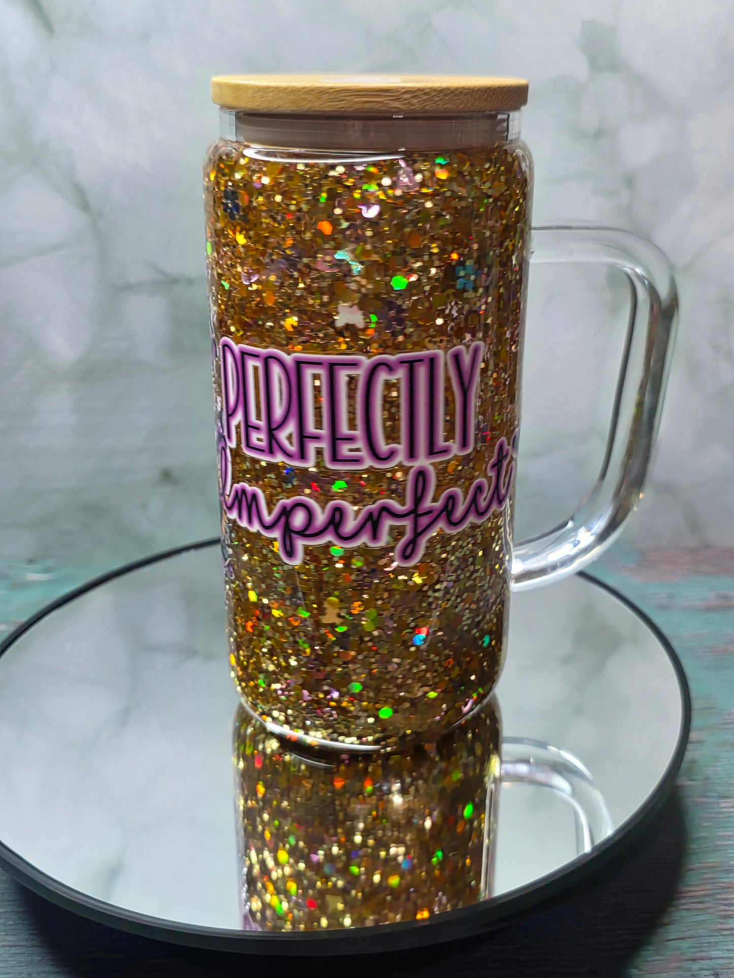 16oz Glass Snow Globe Tumblers with handle