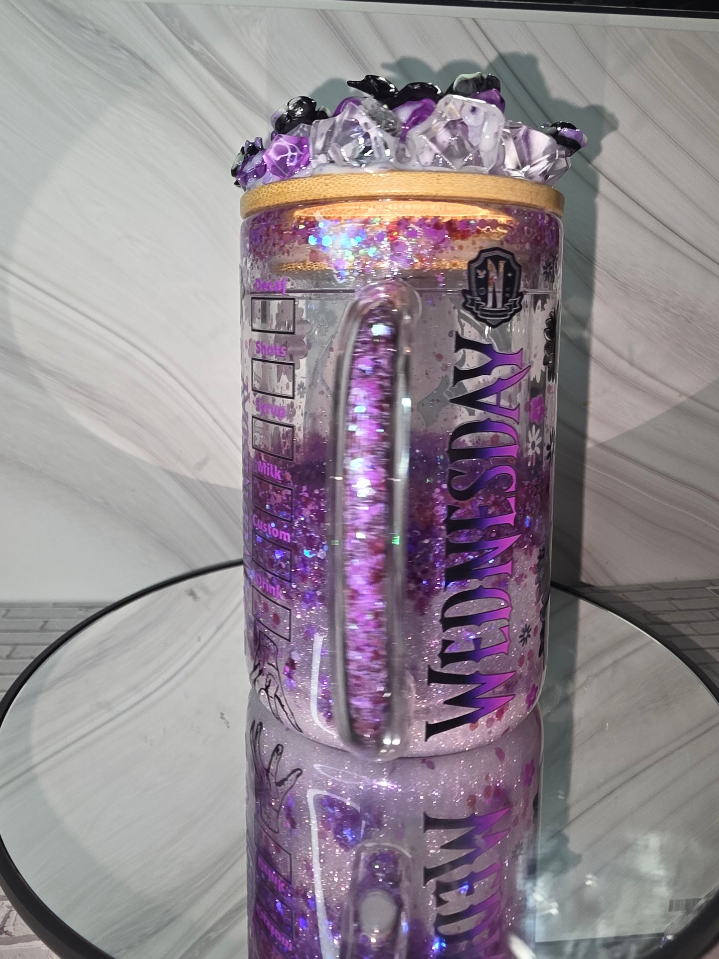 Lava Drip Tumblers with a decorated removable lid
