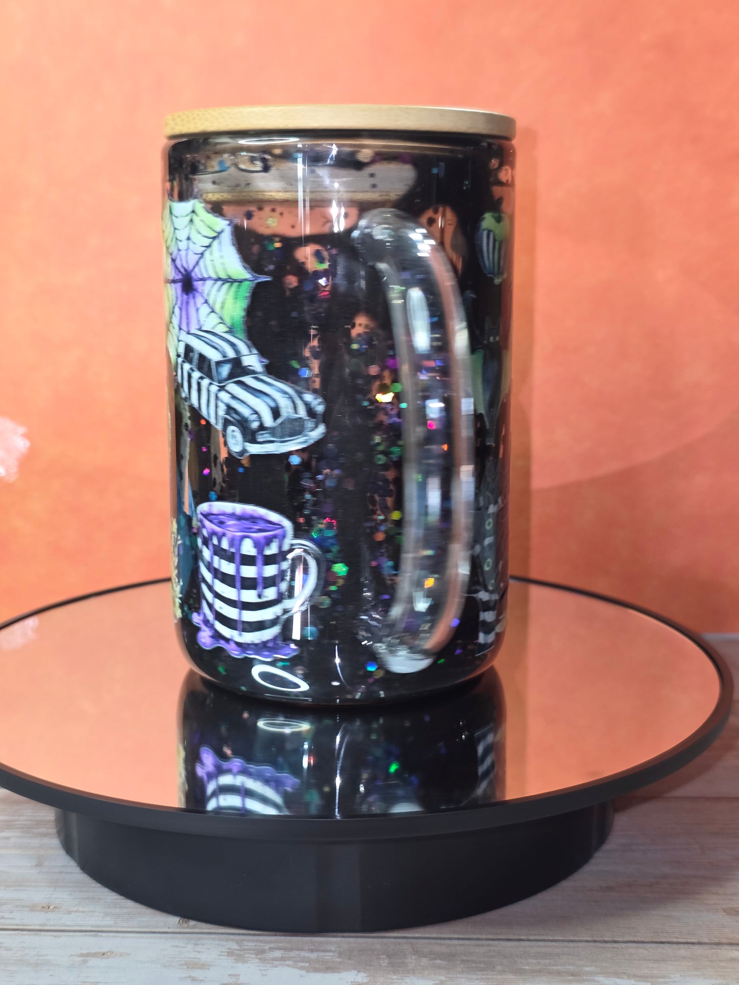 New** 16oz Glass Snow Globe Tumbler with Glitter in handle