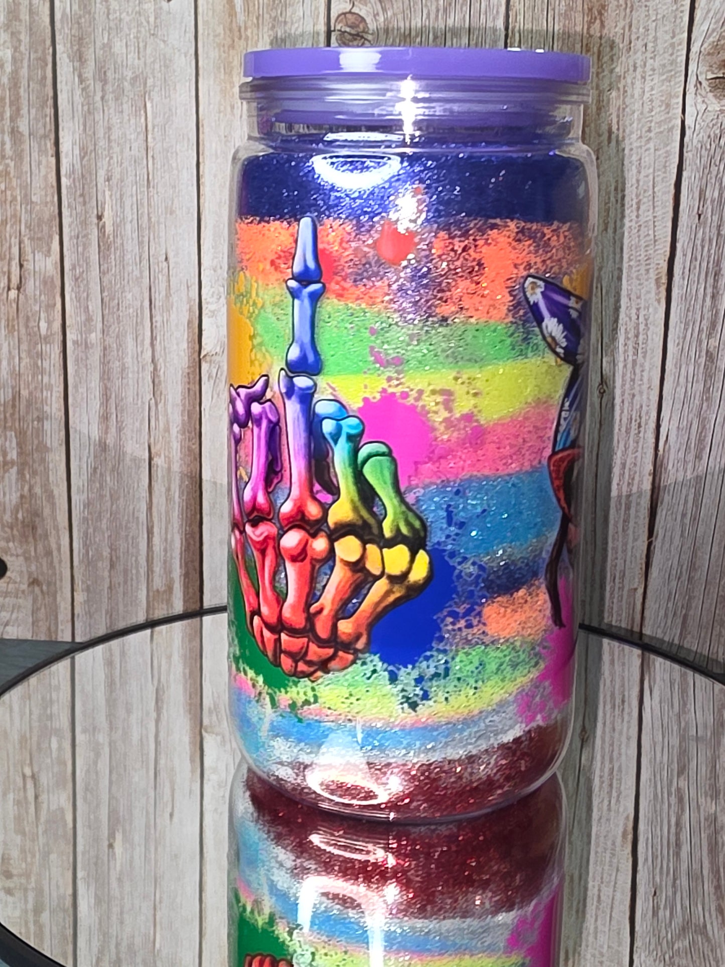 16oz Plastic Snow Globe Tumbler with Colored Lid and Straw