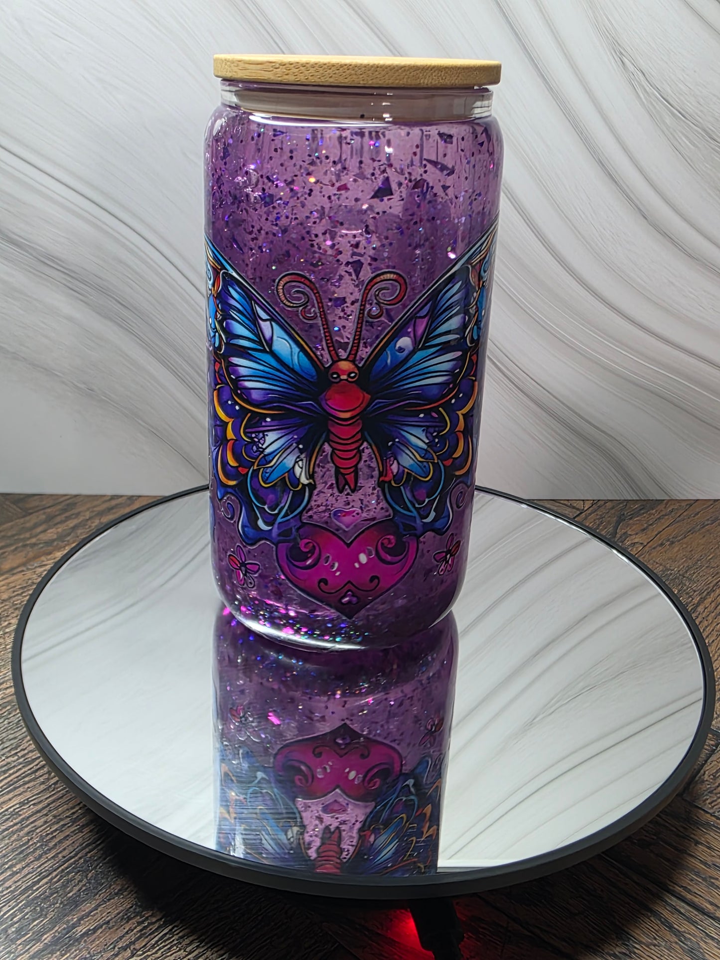 16oz Glass Snow Globe Tumblers with handle
