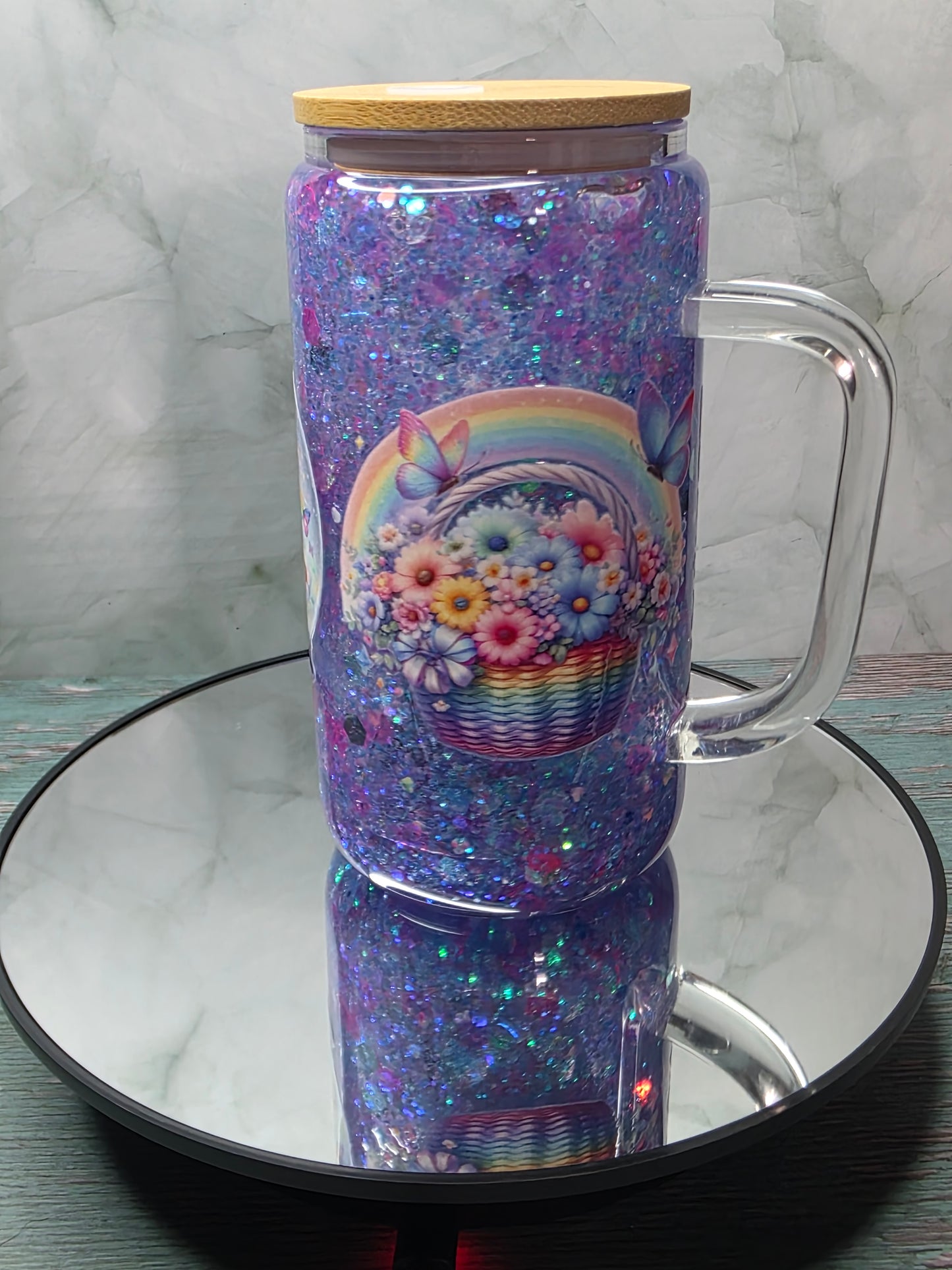 16oz Glass Snow Globe Tumblers with handle