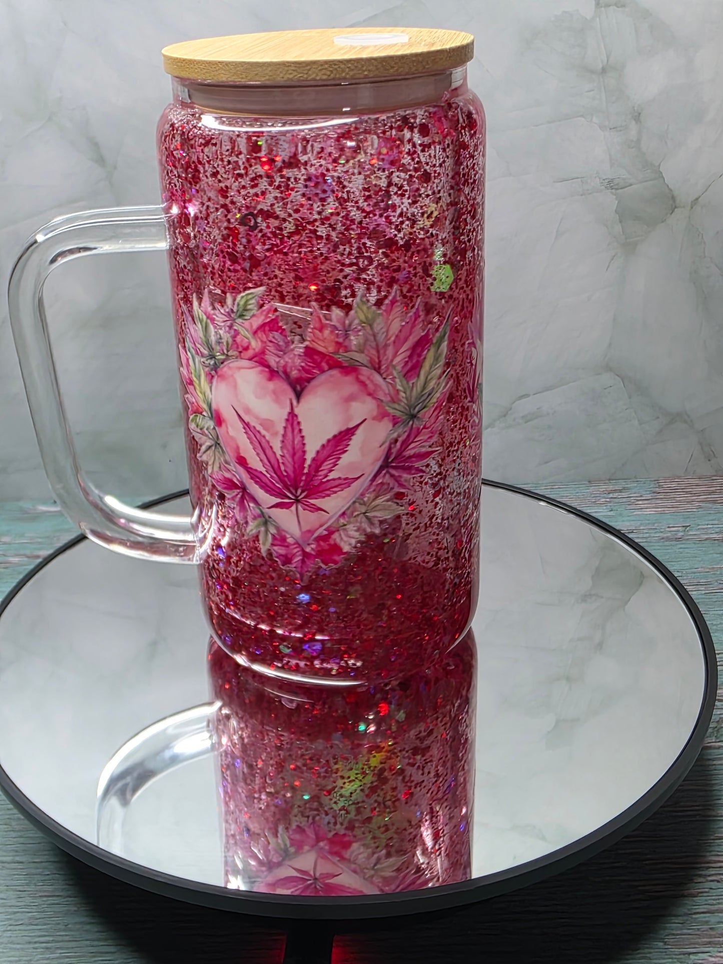 16oz Glass Snow Globe Tumblers with handle