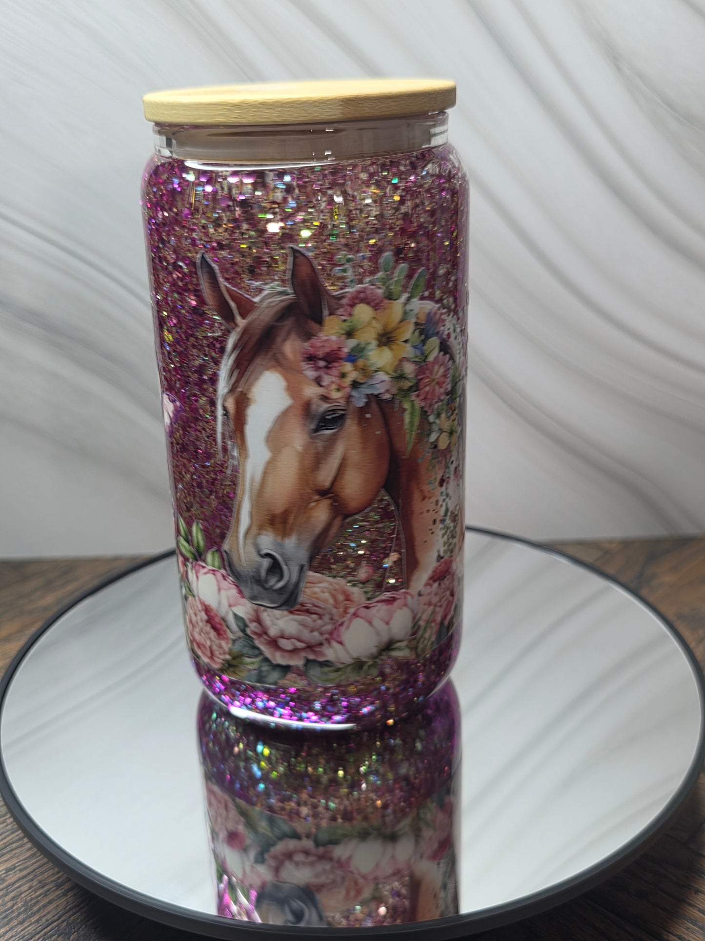 16oz Glass Snow Globe Tumblers with handle