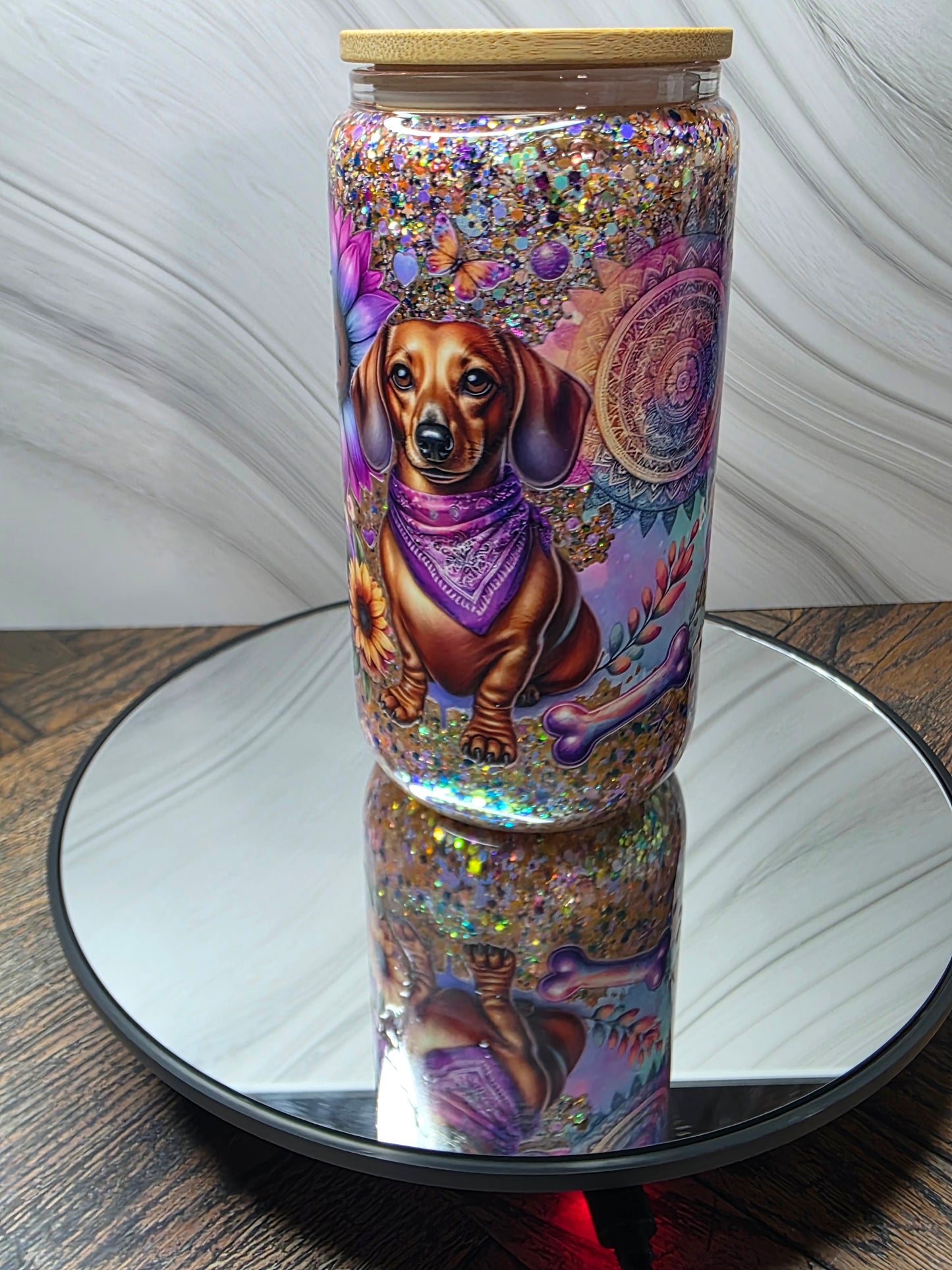 16oz Glass Snow Globe Tumblers with handle