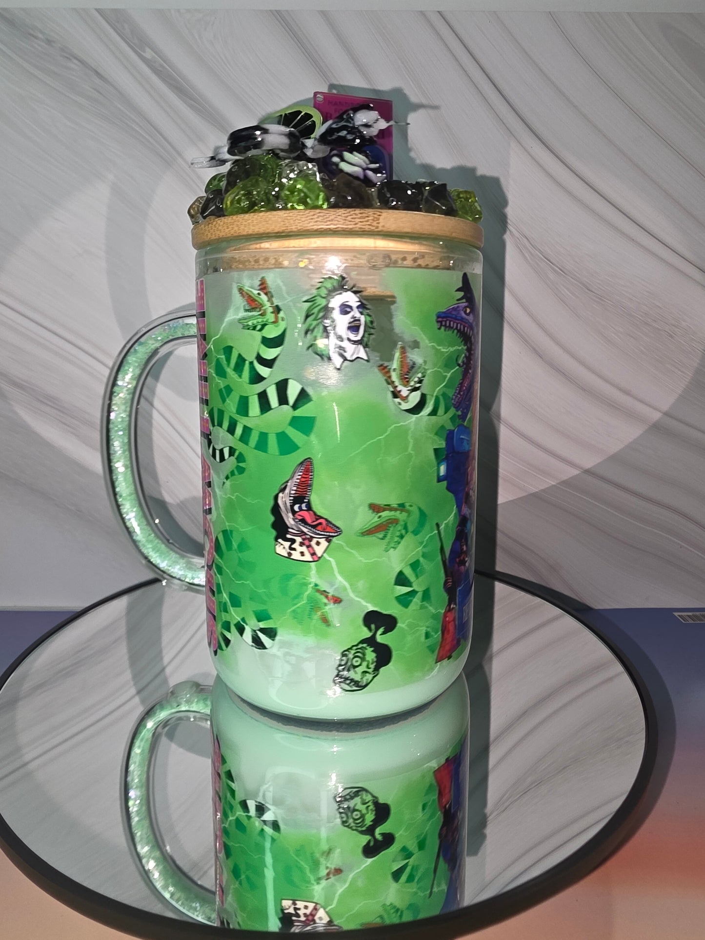 Lava Drip Tumblers with a decorated removable lid