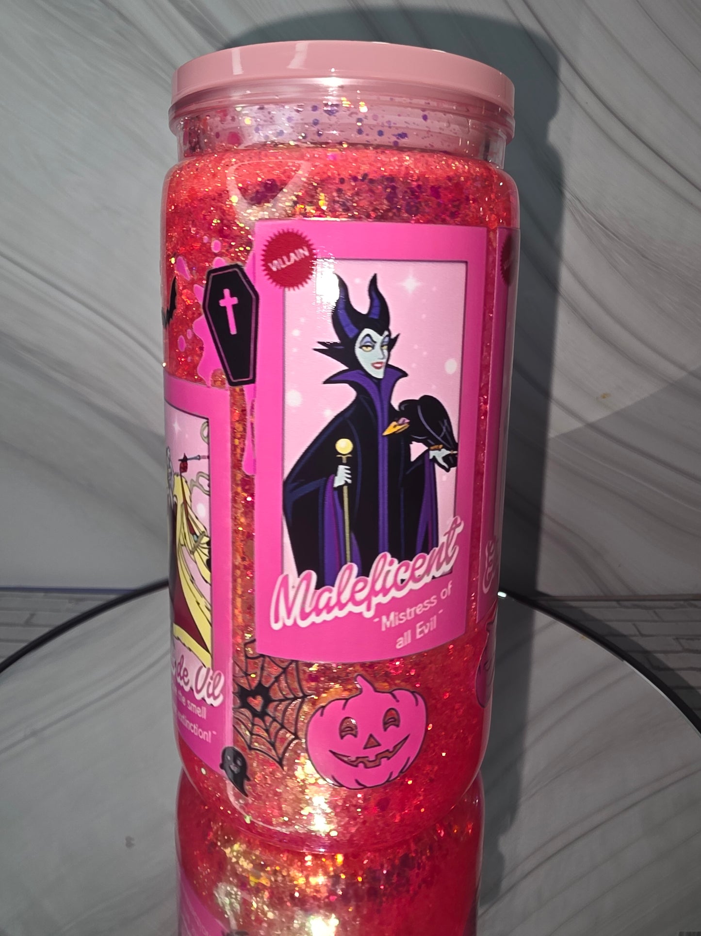 16oz Plastic Snow Globe Tumbler with Colored Lid and Straw