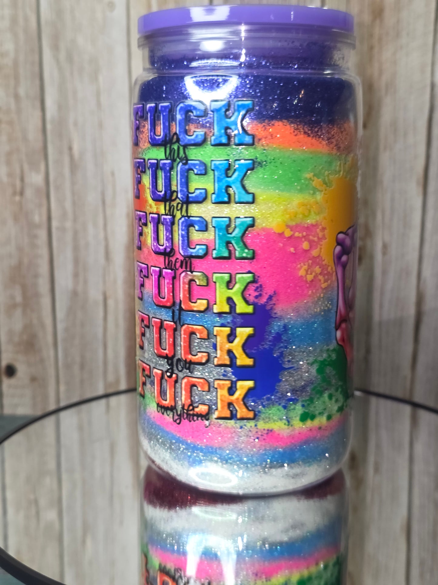 16oz Plastic Snow Globe Tumbler with Colored Lid and Straw