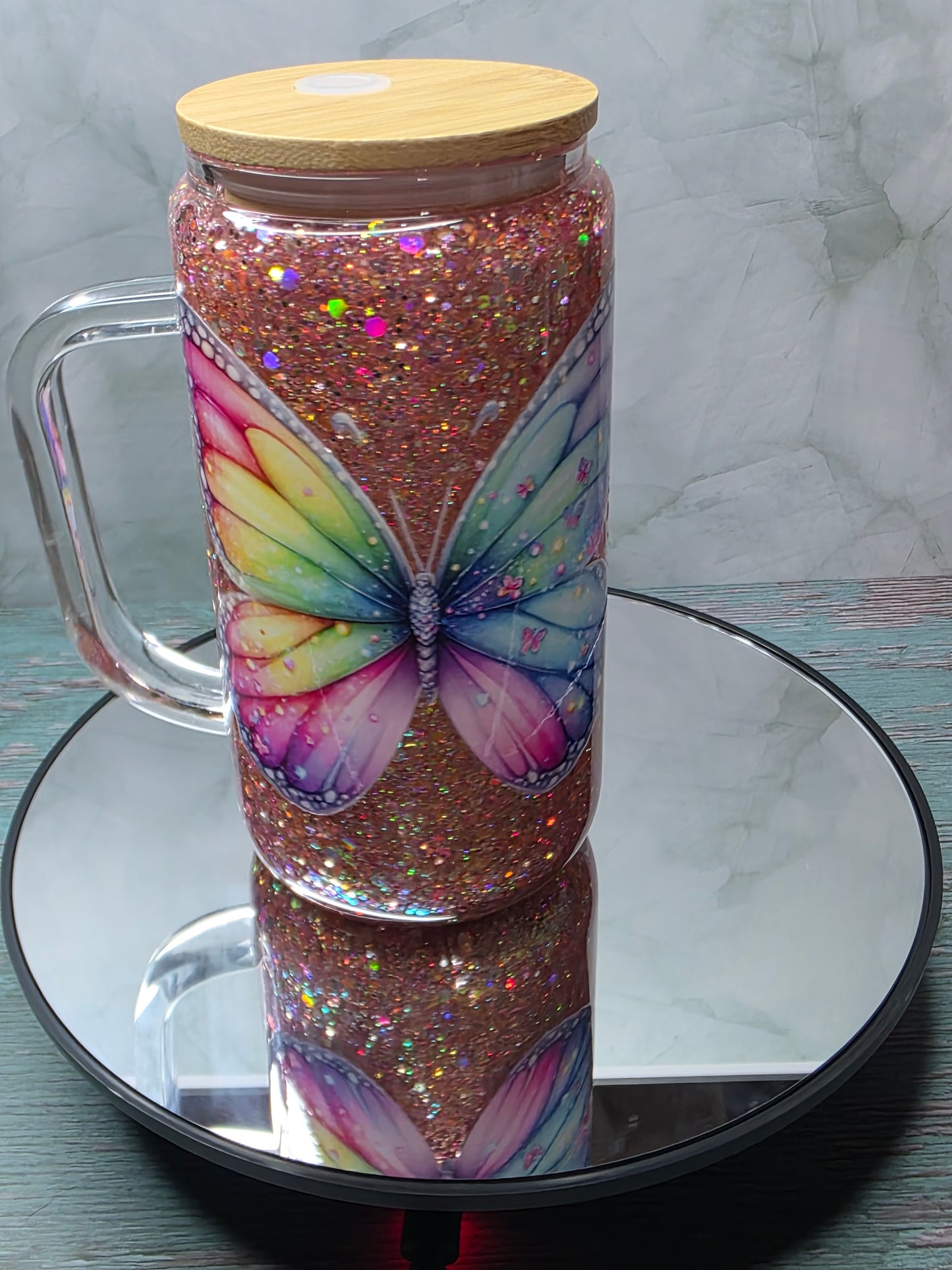 16oz Glass Snow Globe Tumblers with handle