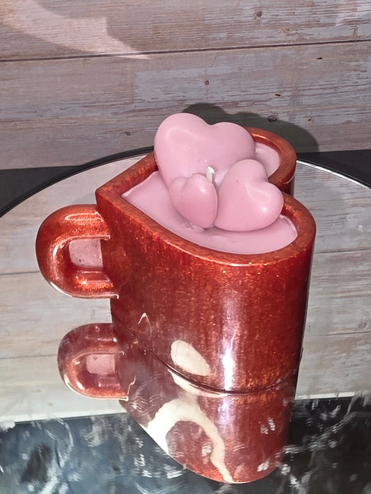 Resin Heart Cup with Candle and Candle Hearts on top