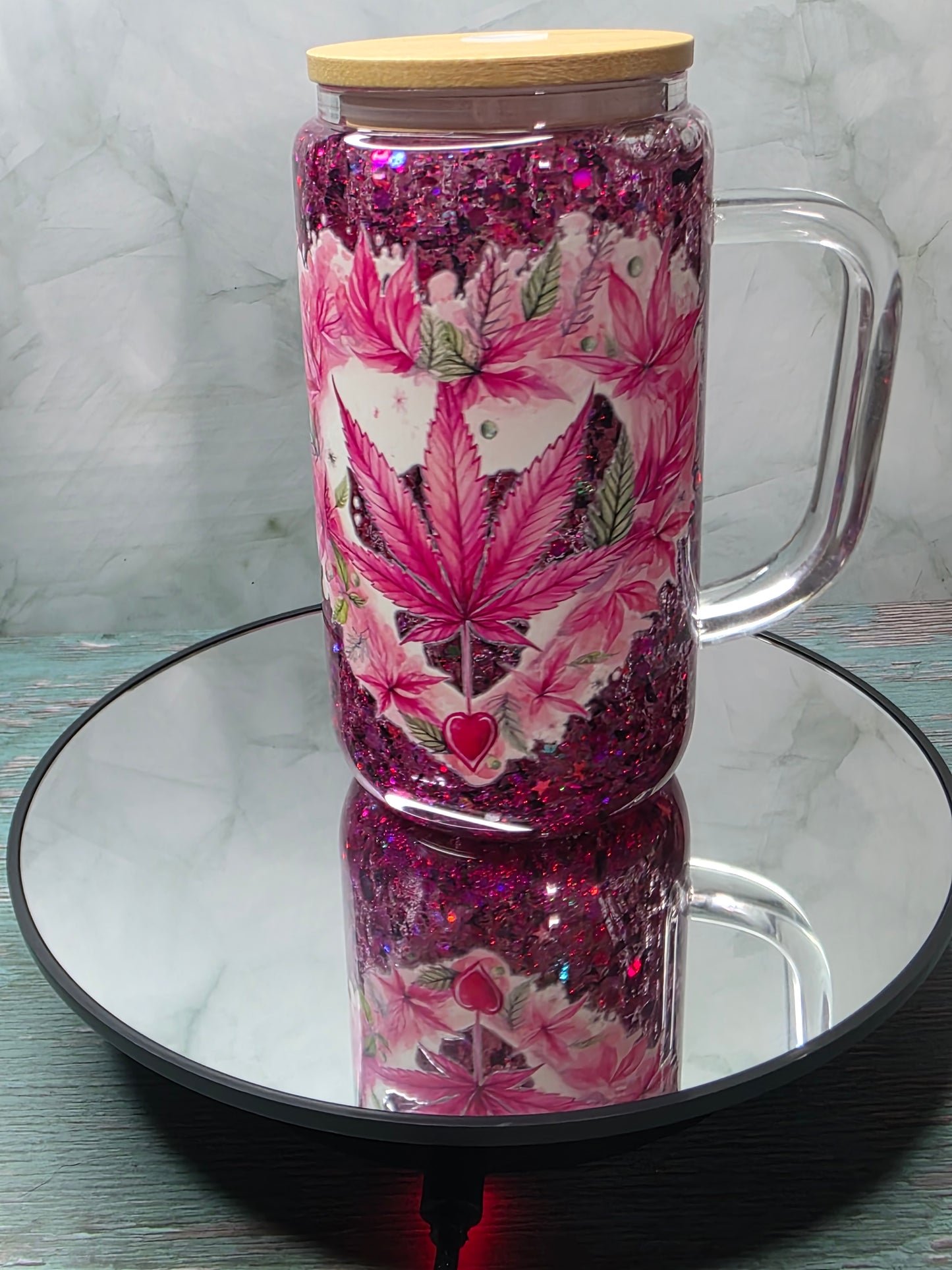 16oz Glass Snow Globe Tumblers with handle