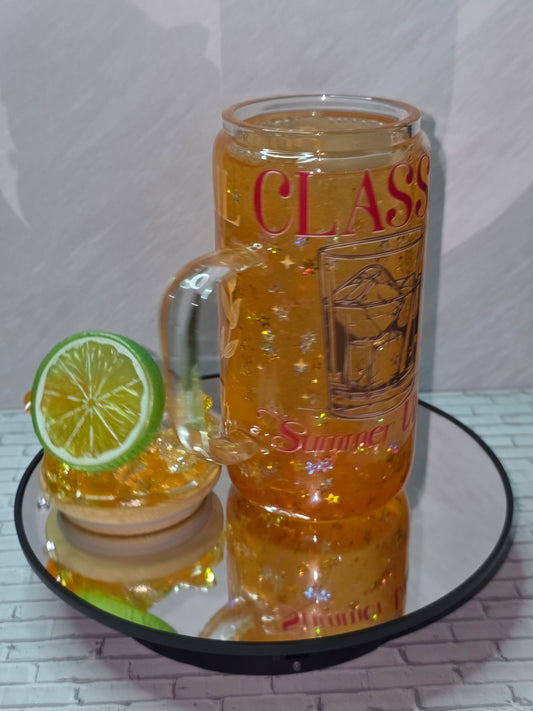 NEW** 16oz Slushie Glass Snow Globe Tumblers with decorated removable lid.