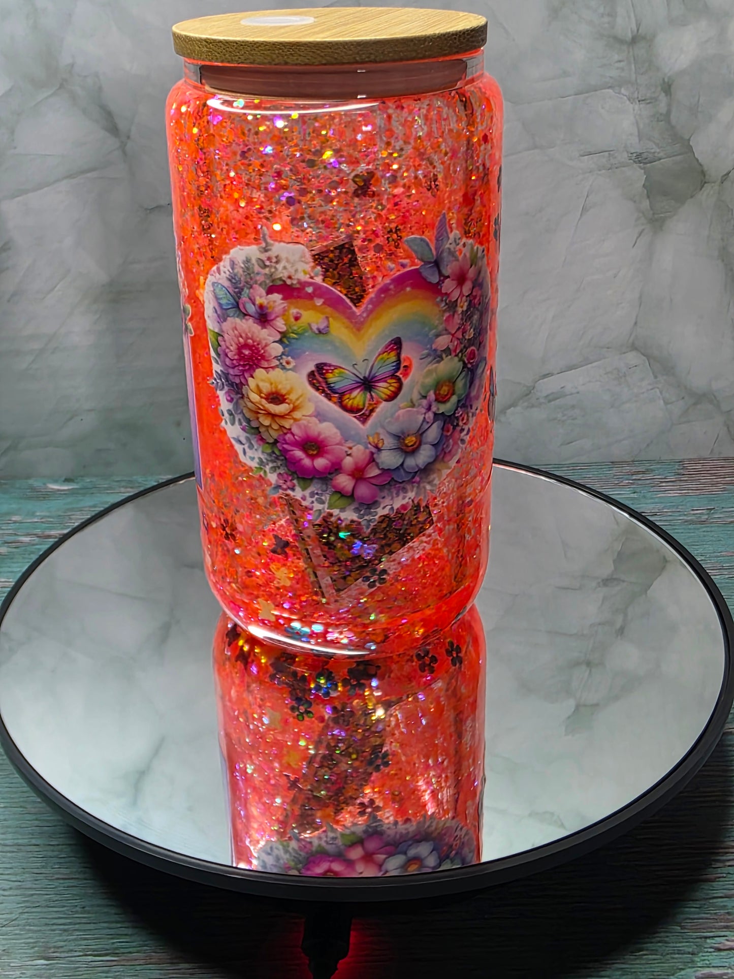 16oz Glass Snow Globe Tumblers with handle