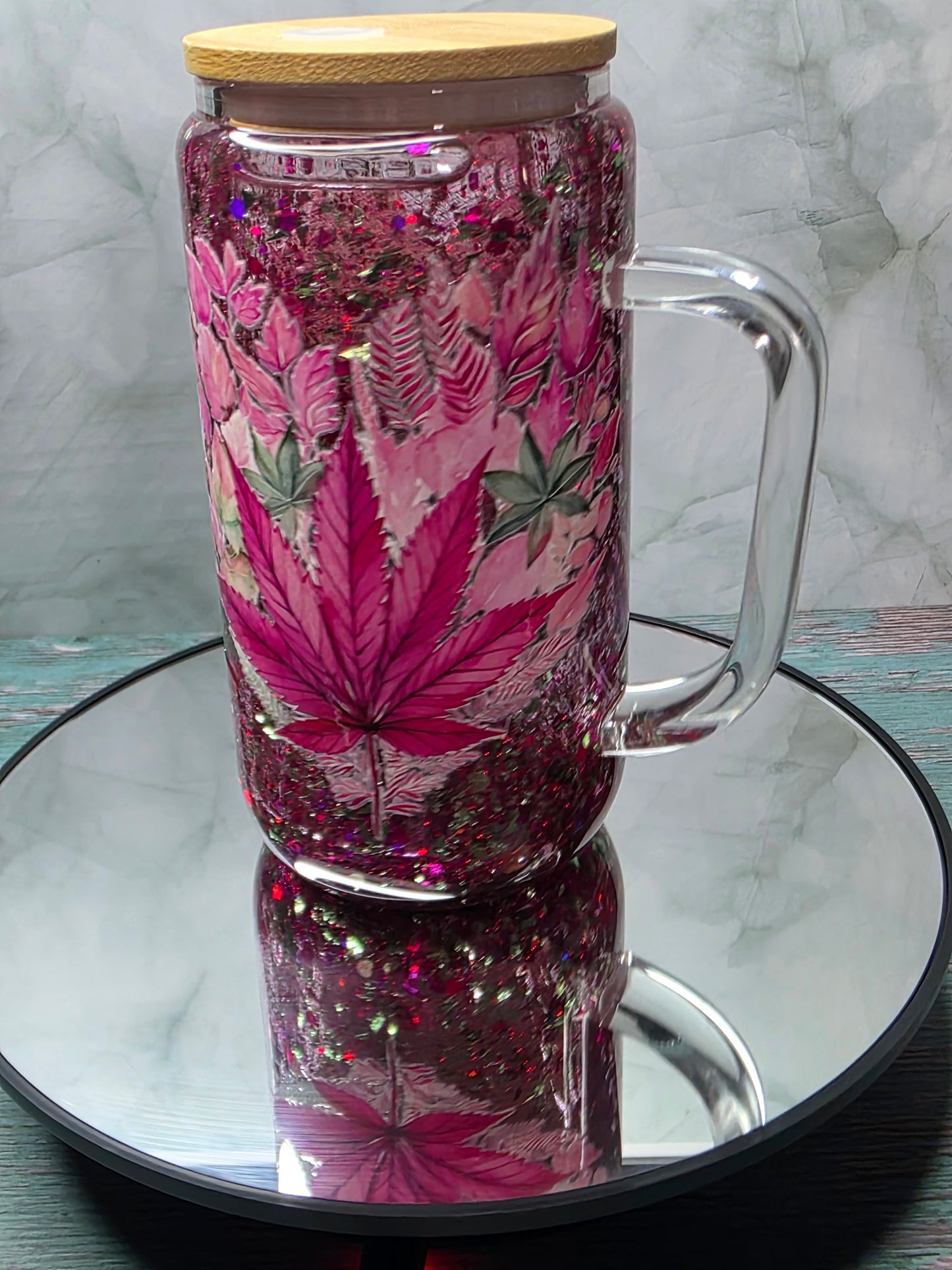 16oz Glass Snow Globe Tumblers with handle