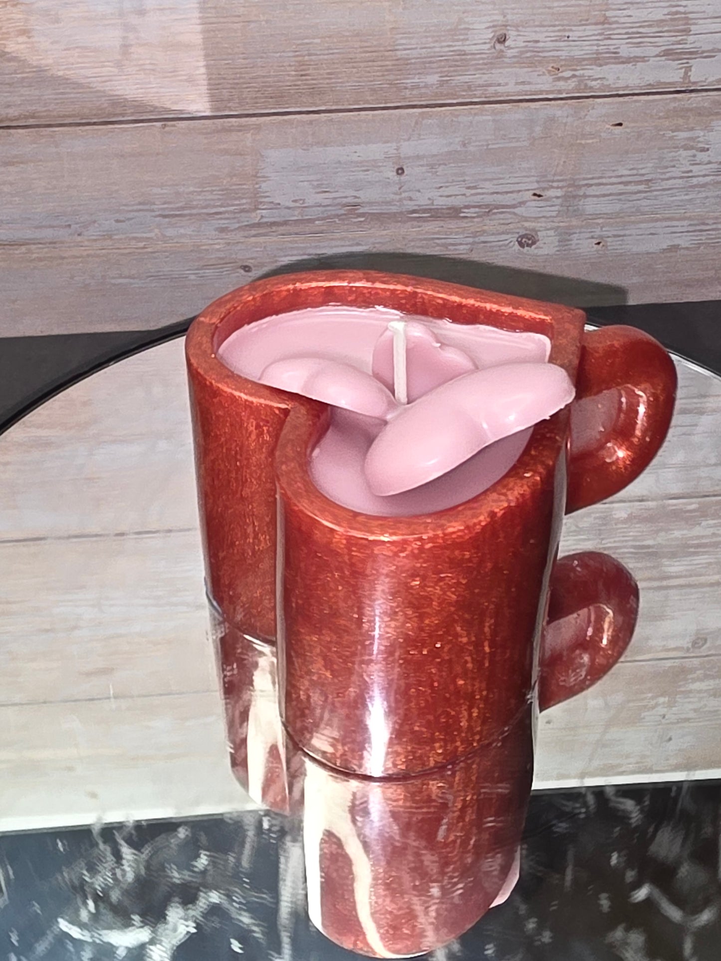 Resin Heart Cup with Candle and Candle Hearts on top