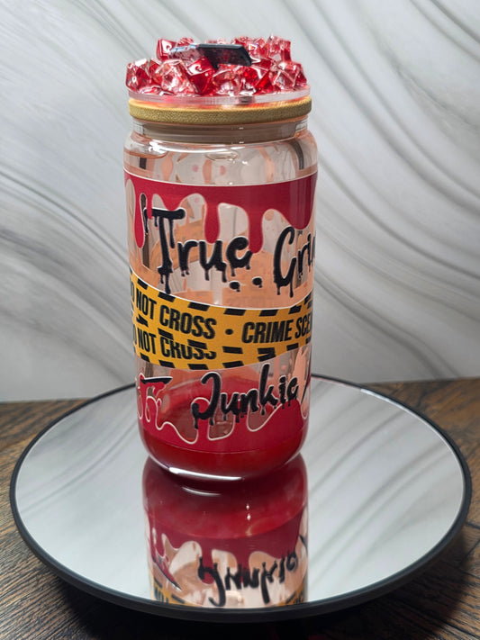 16oz Glass Blood Drip Tumblers with handle and decorated removable lid