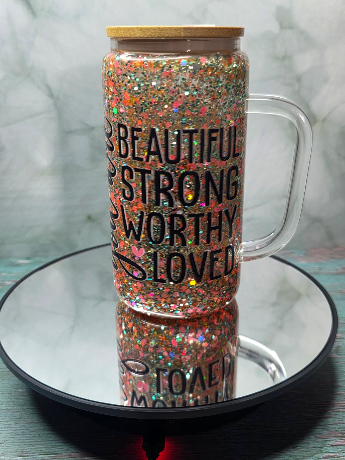 16oz Glass Snow Globe Tumblers with handle