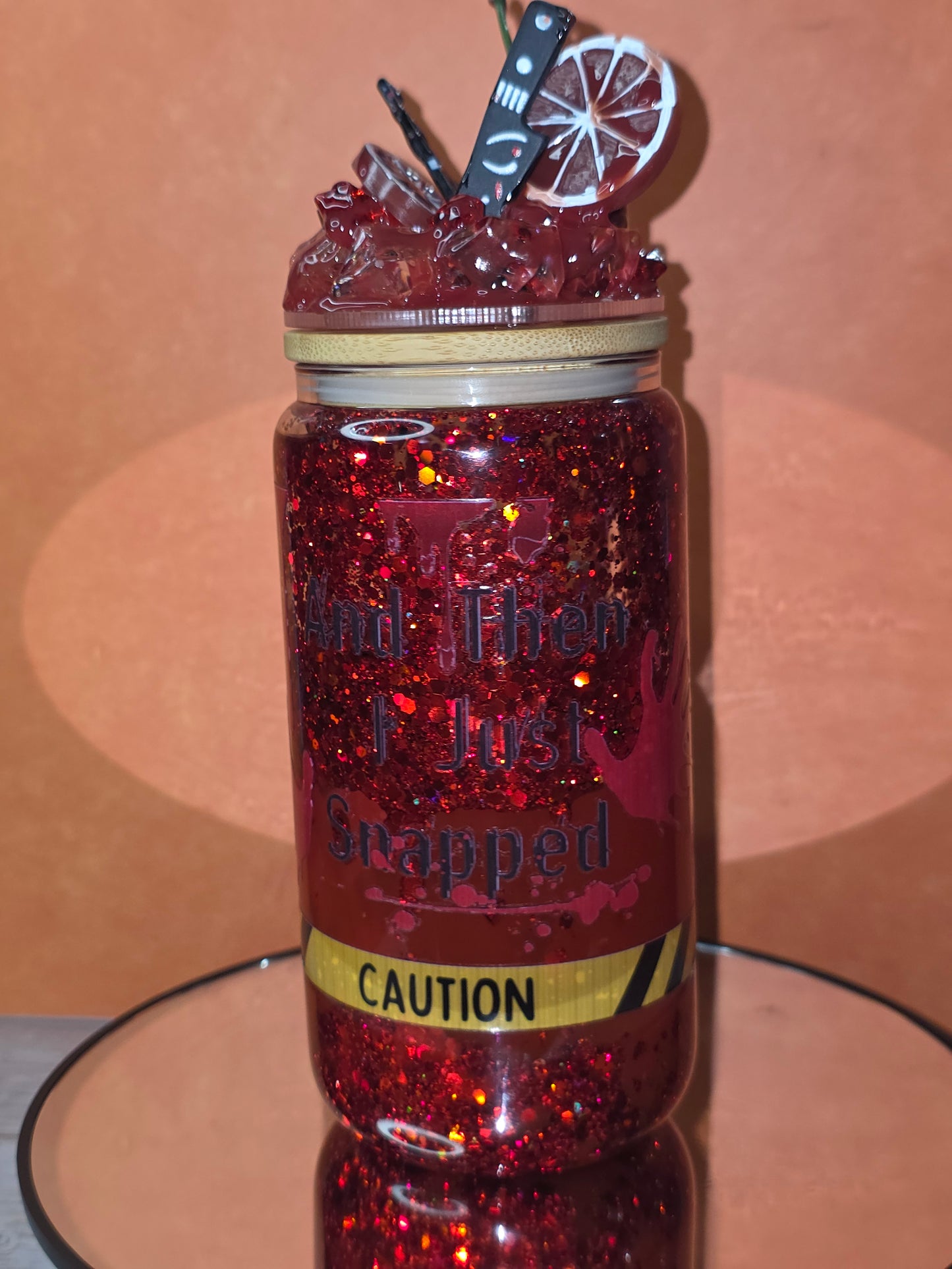 16oz Glass Blood Drip Tumblers with handle and decorated removable lid