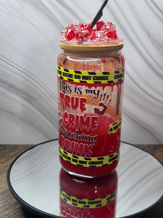 16oz Glass Blood Drip Tumblers with handle and decorated removable lid