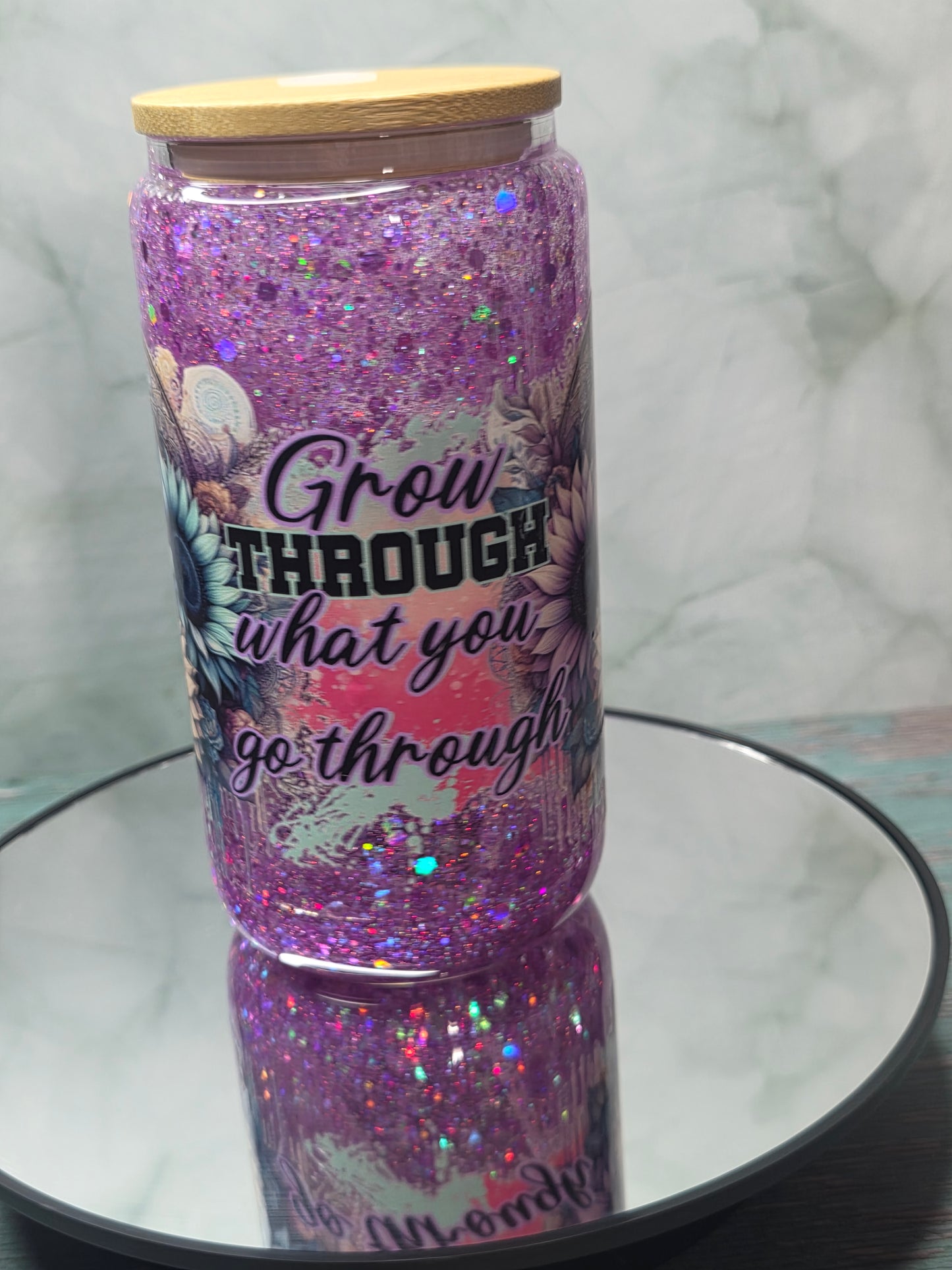 16oz Glass Snow Globe Tumblers with handle