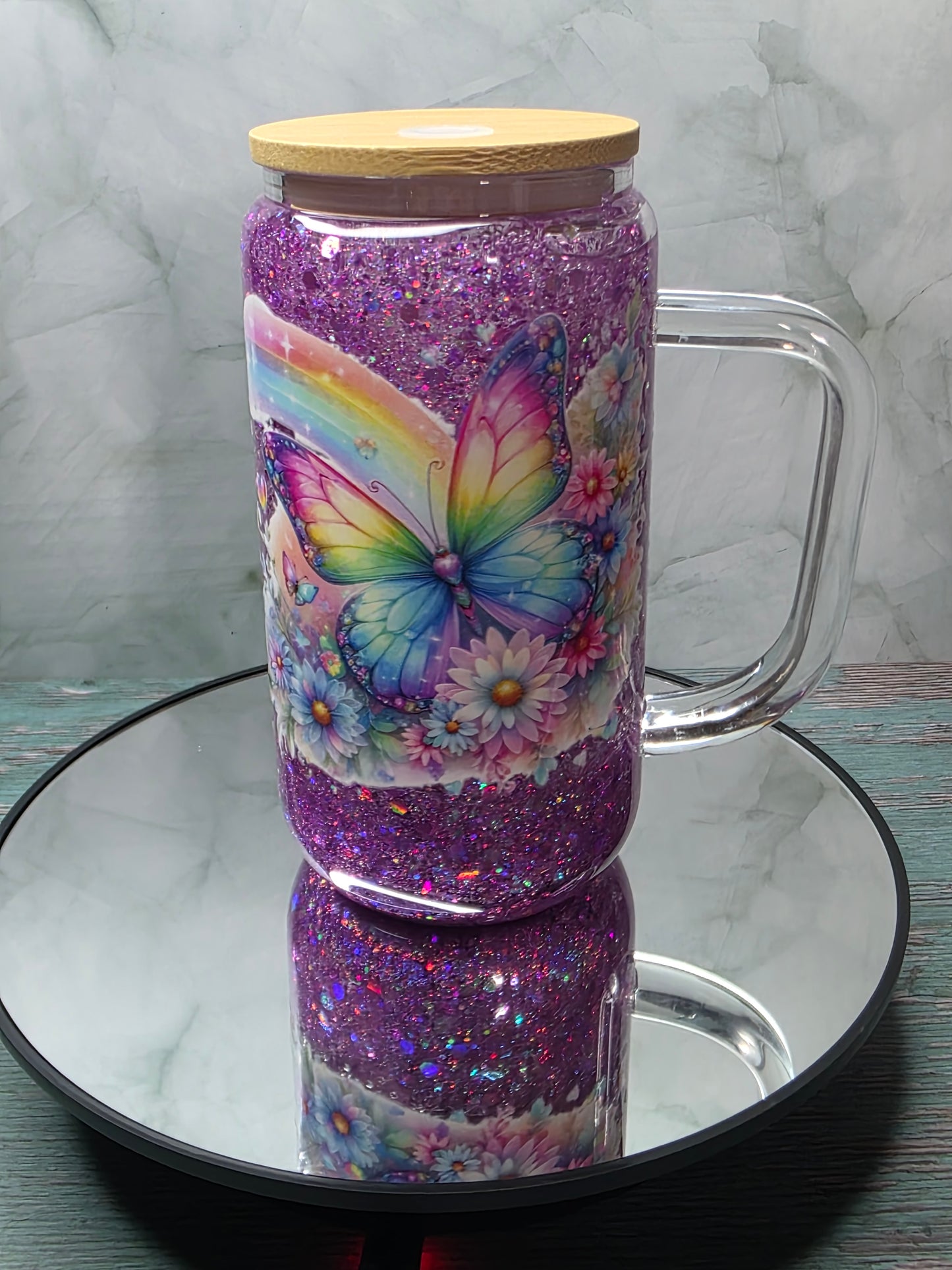 16oz Glass Snow Globe Tumblers with handle