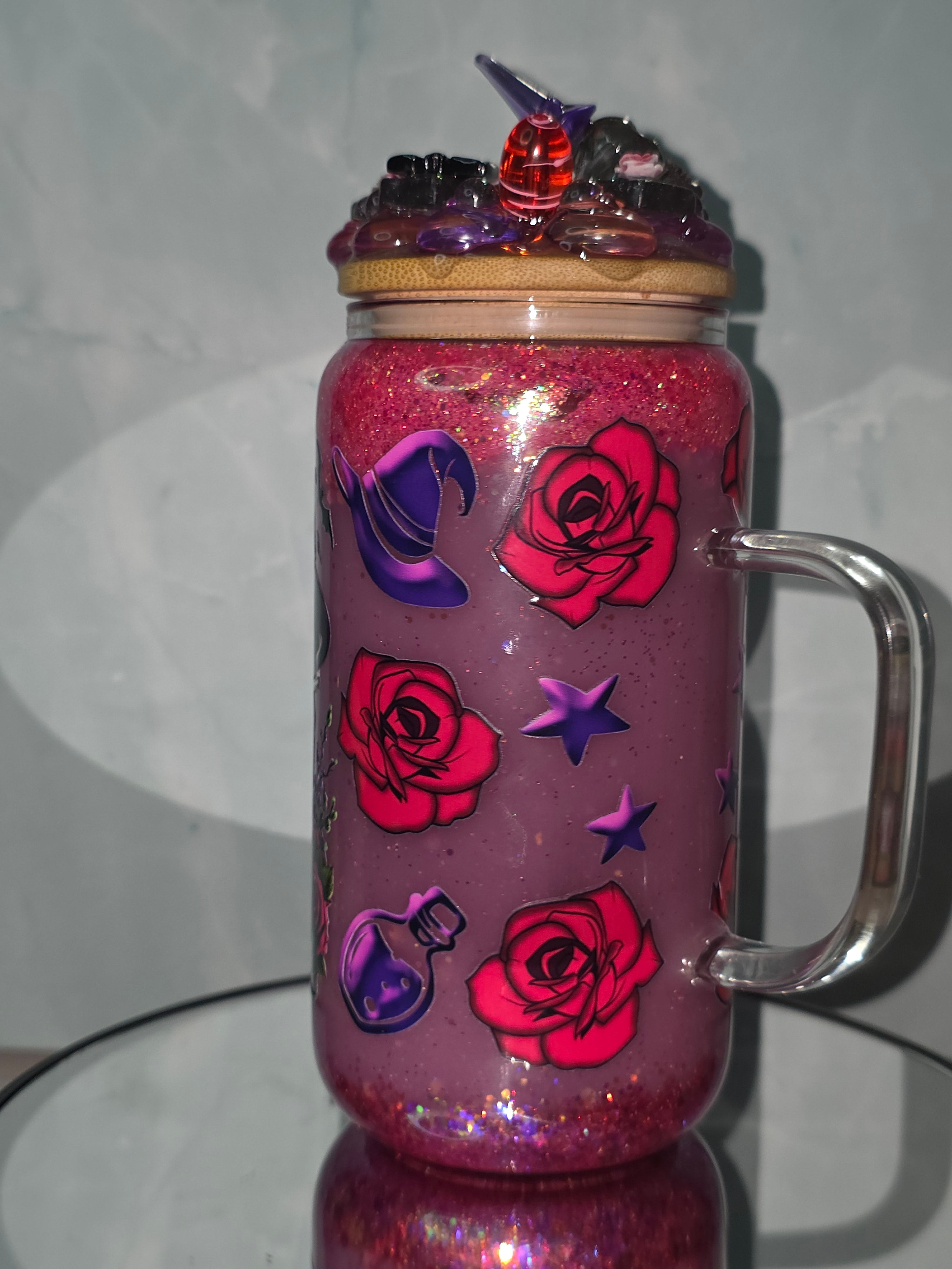 16oz Glass Snow Globe Tumblers with handle