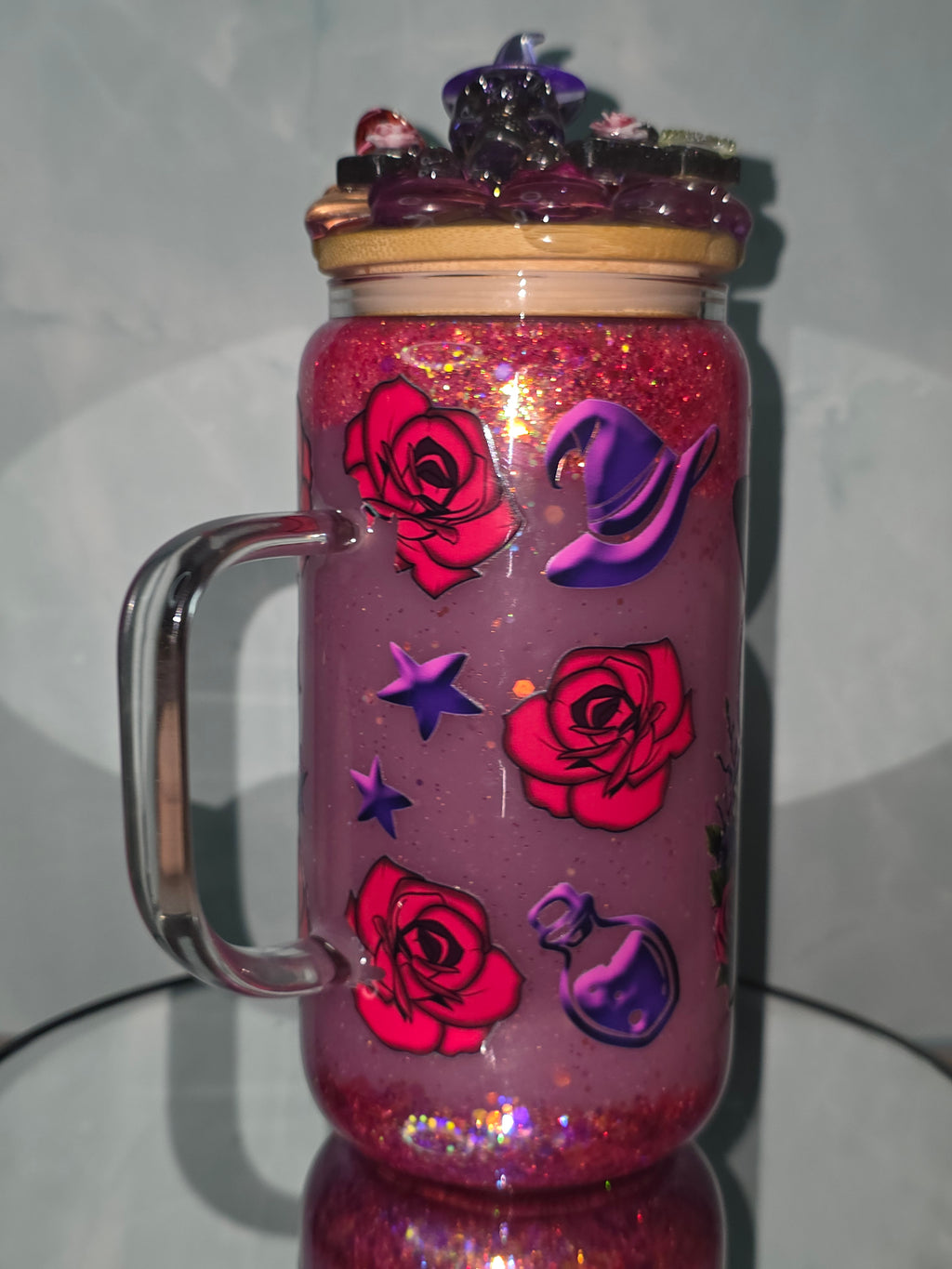 16oz Glass Snow Globe Tumblers with handle