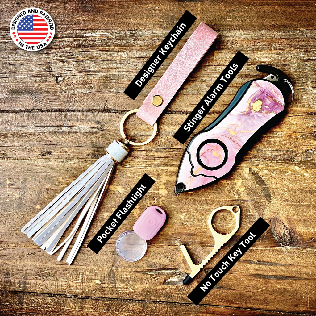 Personal Alarm Keychain Safety Emergency Tool (Pink Marble)