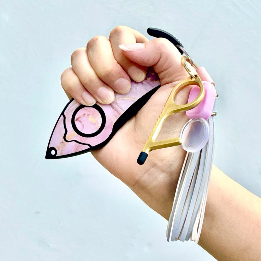 Personal Alarm Keychain Safety Emergency Tool (Pink Marble)