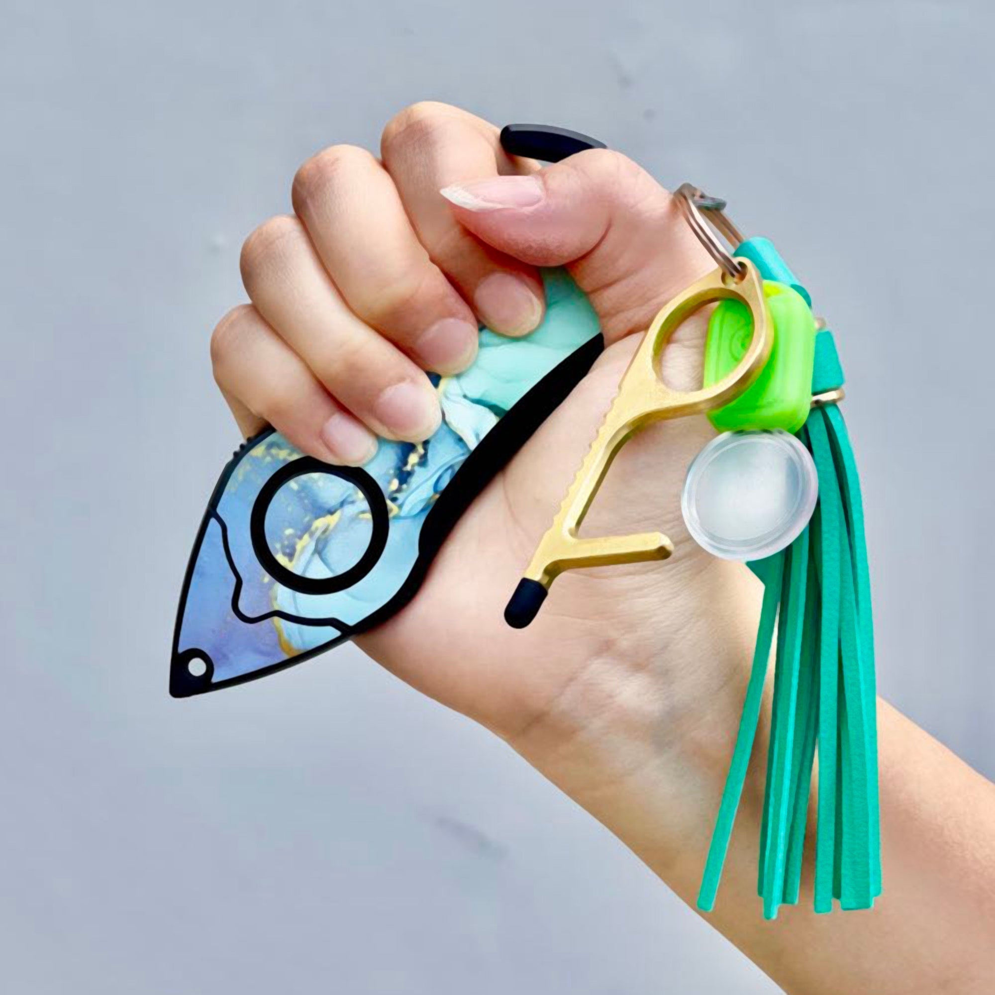 Personal Alarm Keychain Safety Emergency Tool (Green Marble)