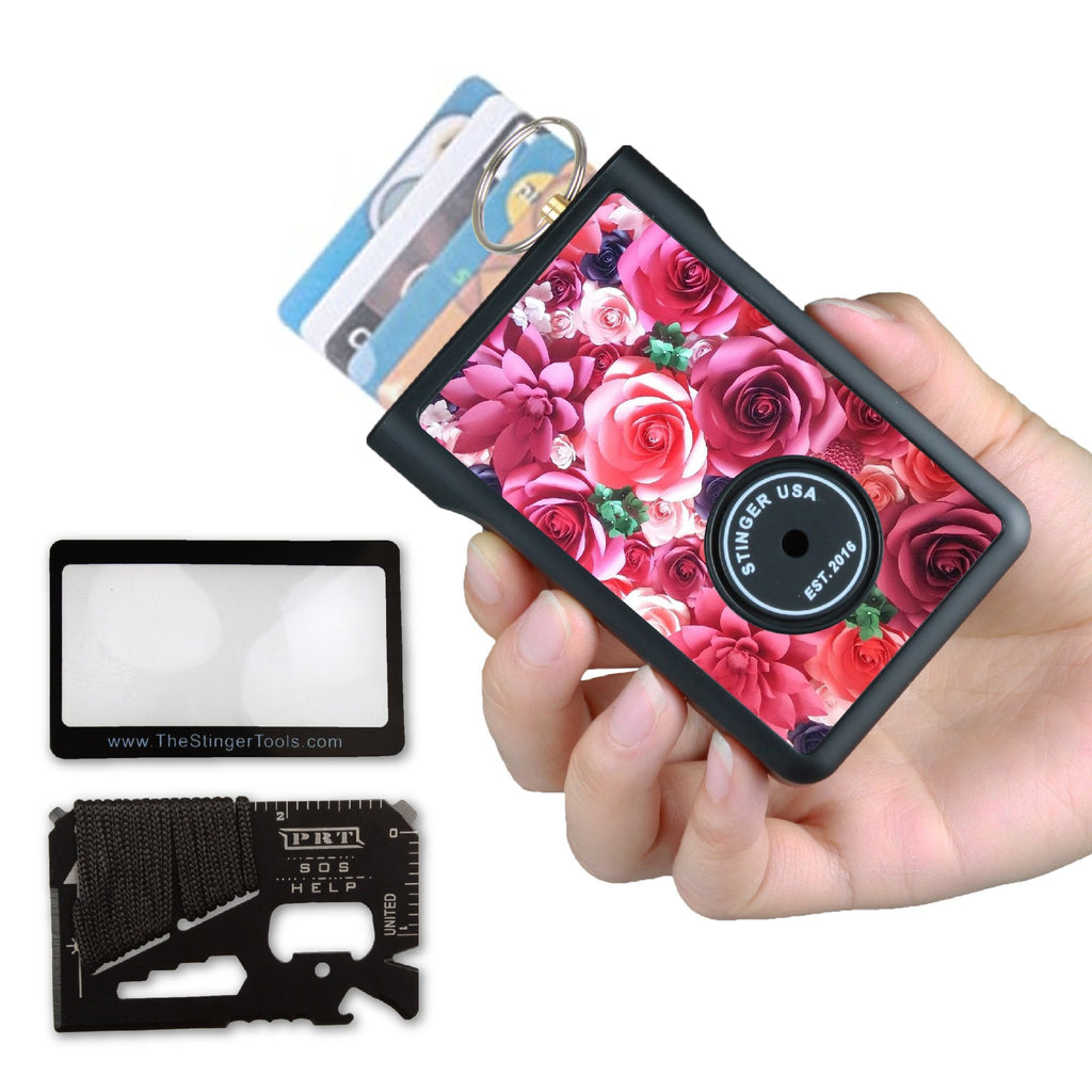 Safety Wallet With Personal Alarm Multi Functional Tool (Green Flower)