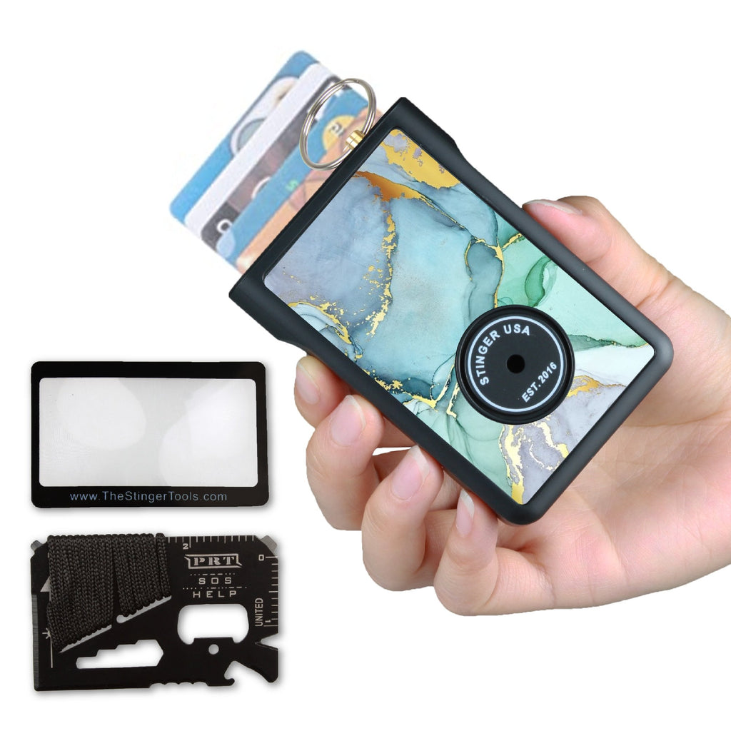 Safety Wallet With Personal Alarm Multi Functional Tool (Green Flower)