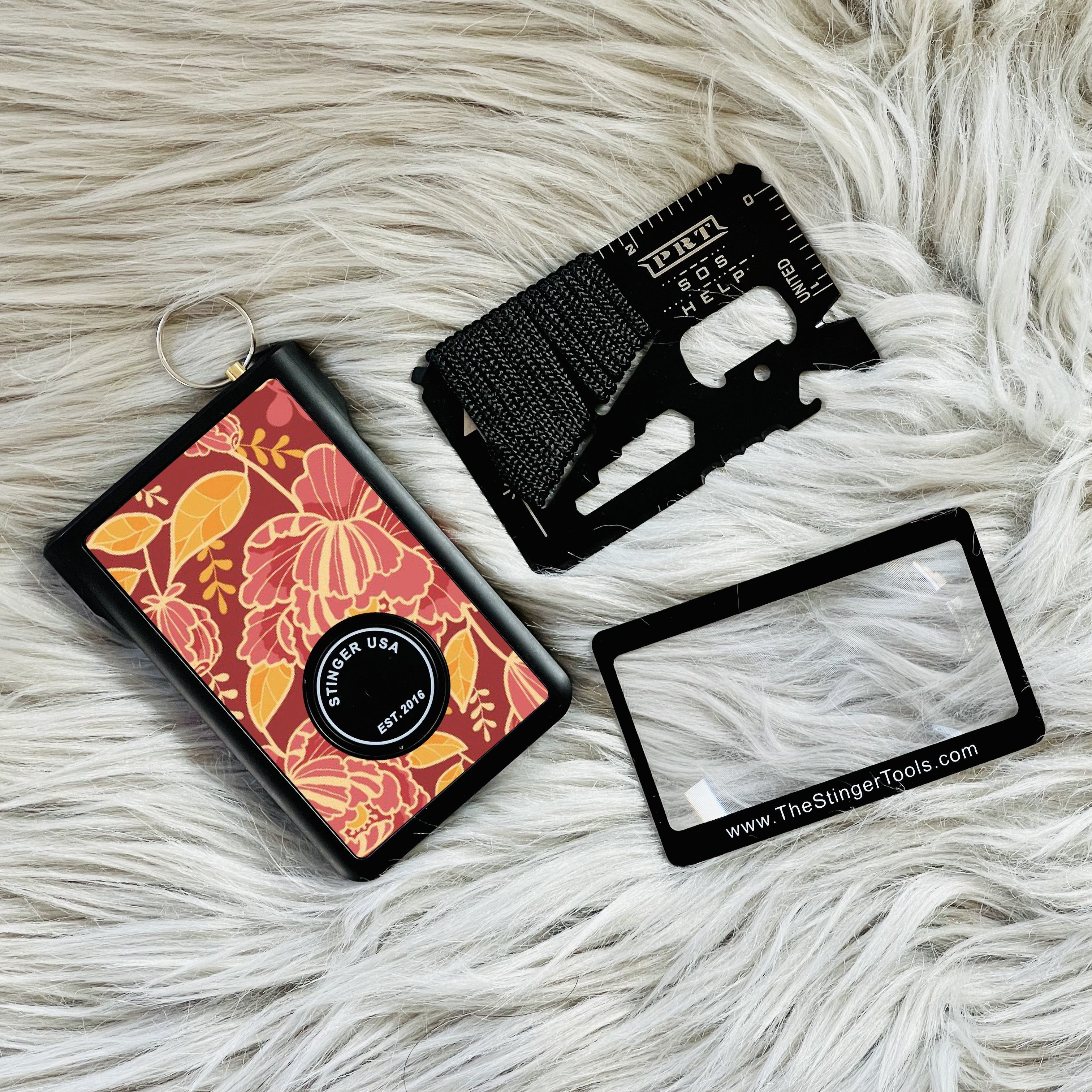 Safety Wallet With Personal Alarm Multi Functional Tool (Green Flower)