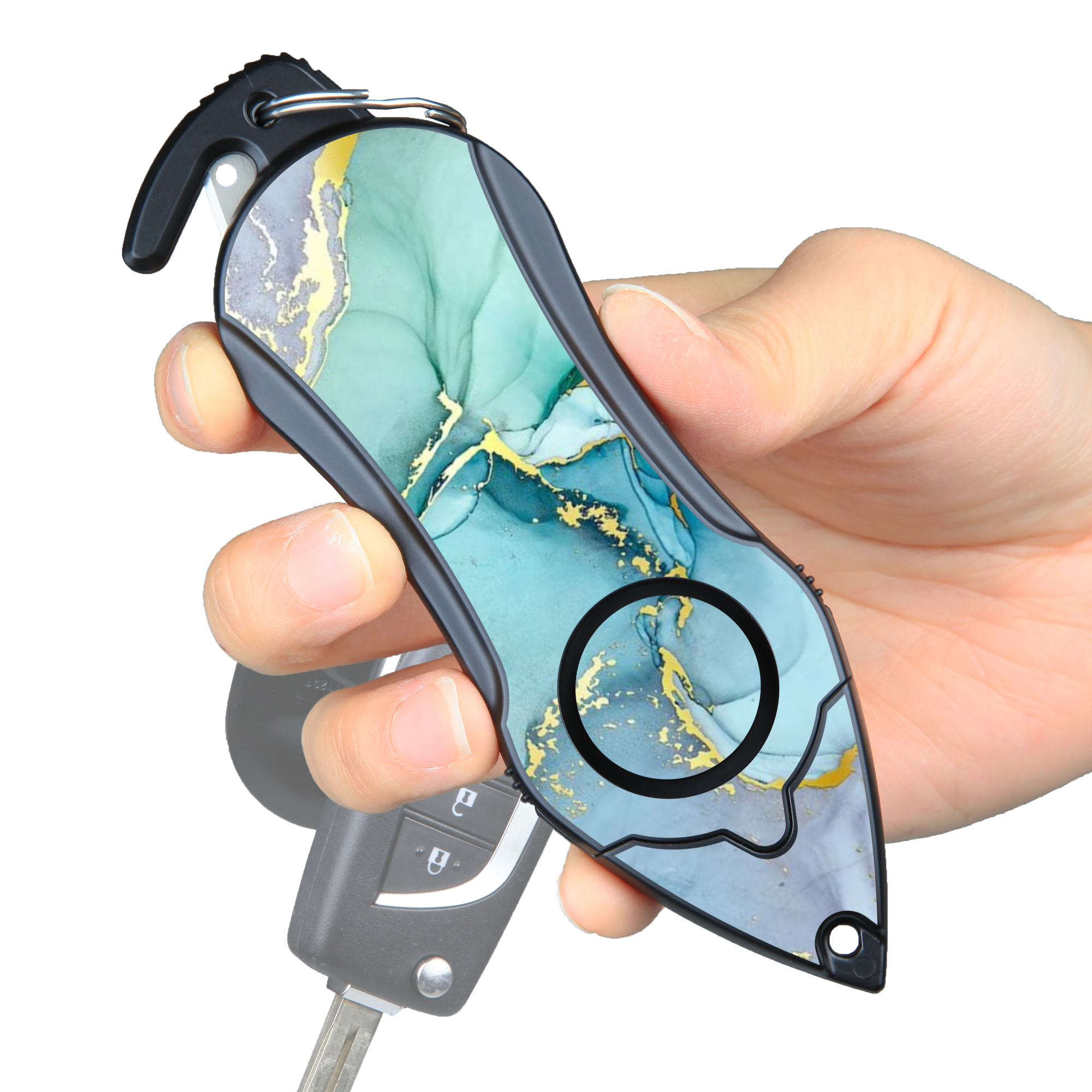 Personal Alarm keychain Safety Emergency Tool (Green Marble)