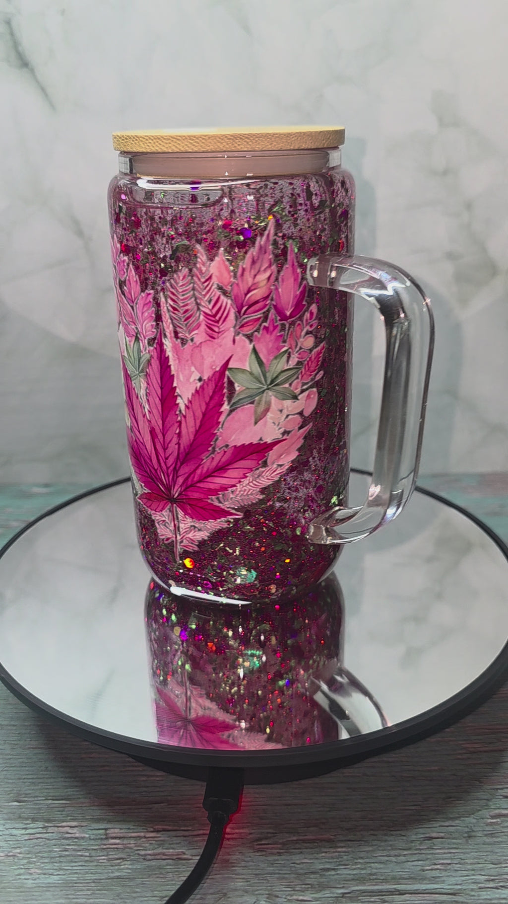 16oz Glass Snow Globe Tumblers with handle