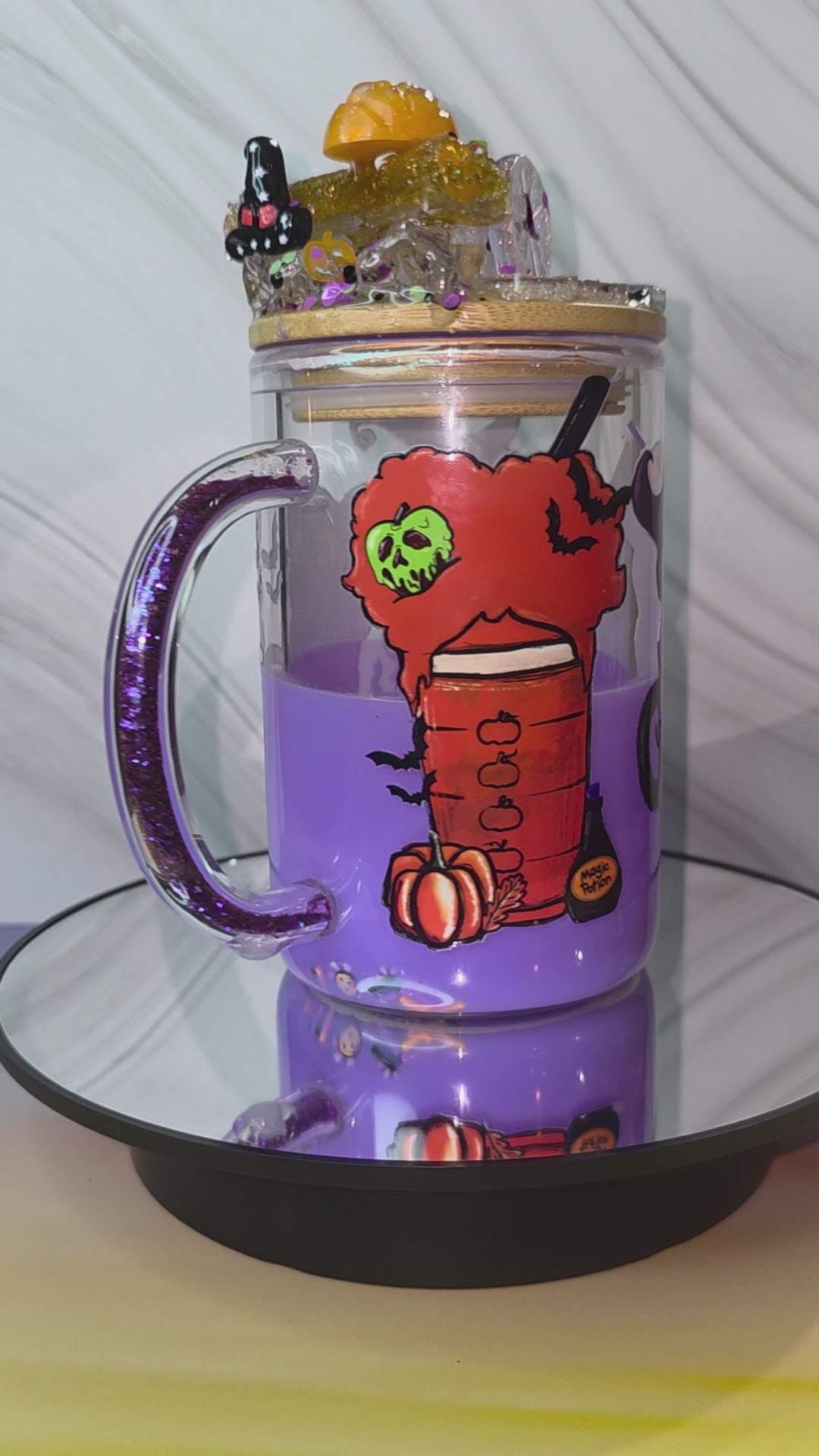 Lava Drip Tumblers with a decorated removable lid