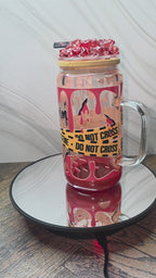 16oz Glass Blood Drip Tumblers with handle and decorated removable lid