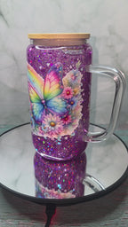 16oz Glass Snow Globe Tumblers with handle