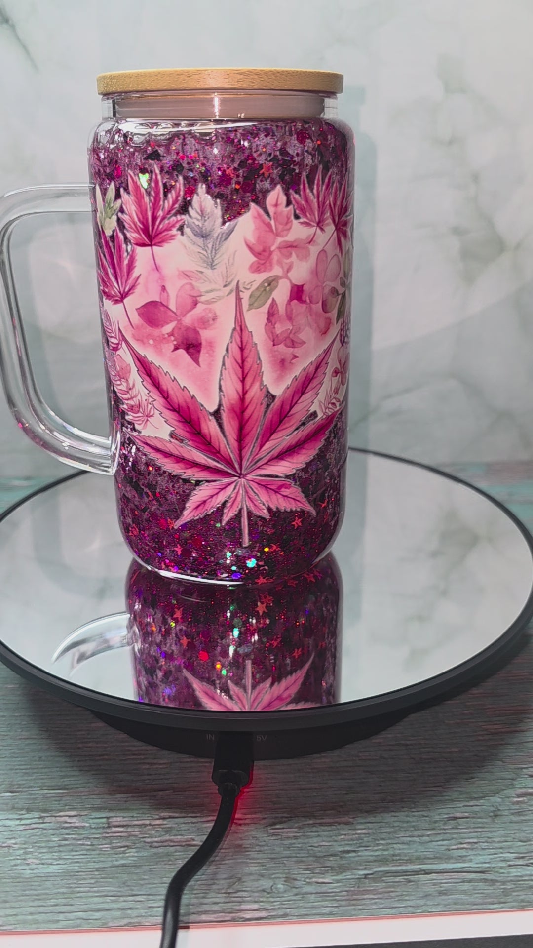 16oz Glass Snow Globe Tumblers with handle
