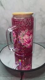 16oz Glass Snow Globe Tumblers with handle