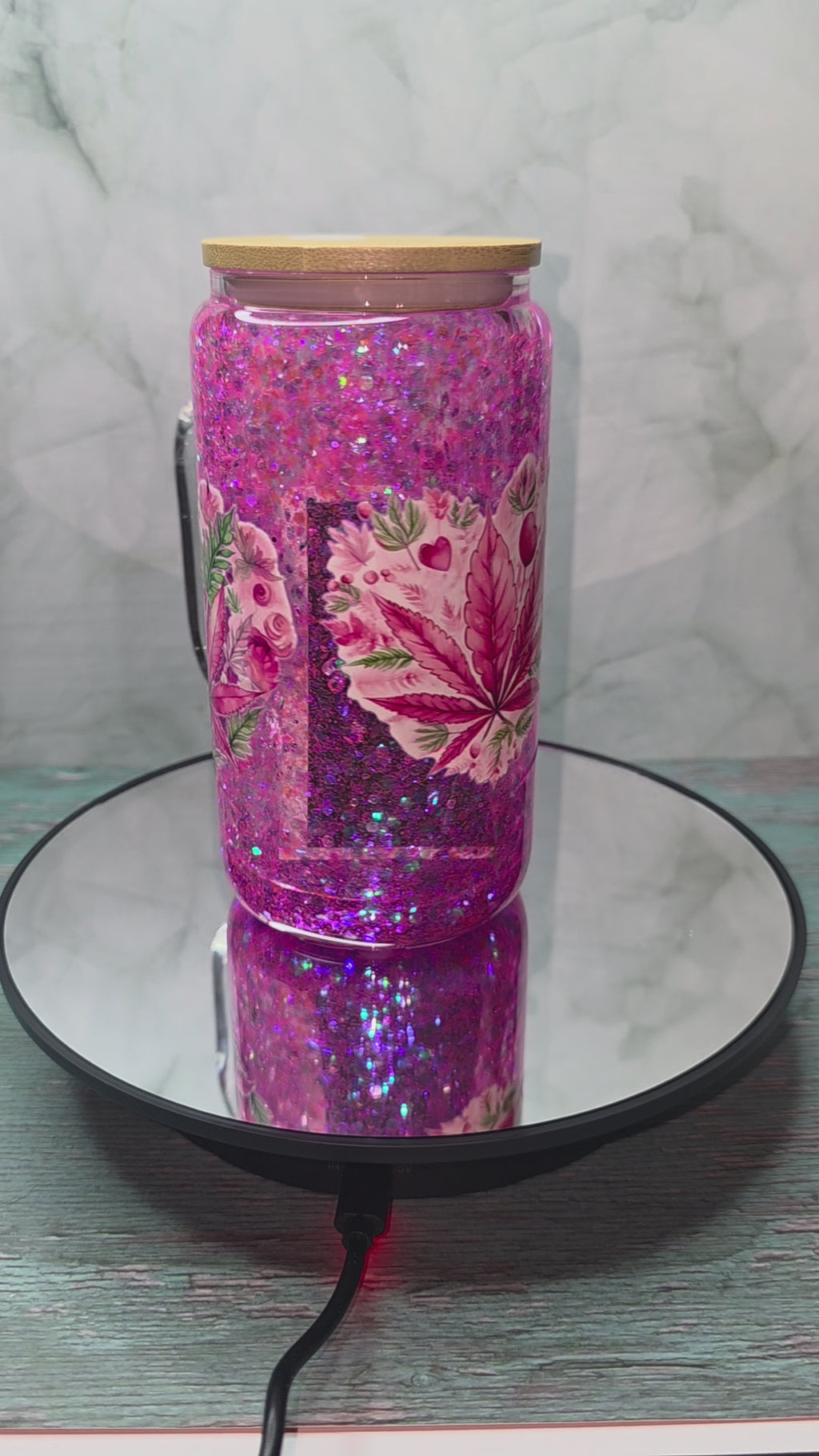 16oz Glass Snow Globe Tumblers with handle