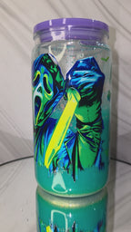 16oz Plastic Snow Globe Tumbler with Colored Lid and Straw