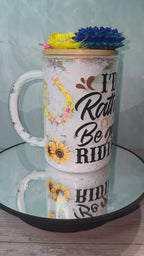 16oz Glass Snow Globe Tumbler with Glitter in handle