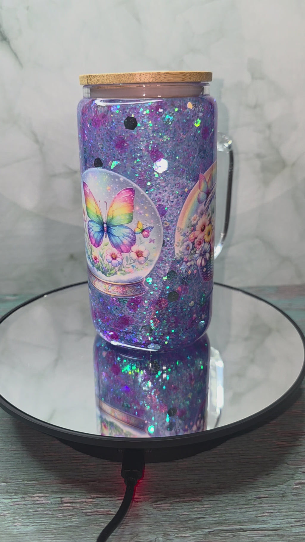 16oz Glass Snow Globe Tumblers with handle