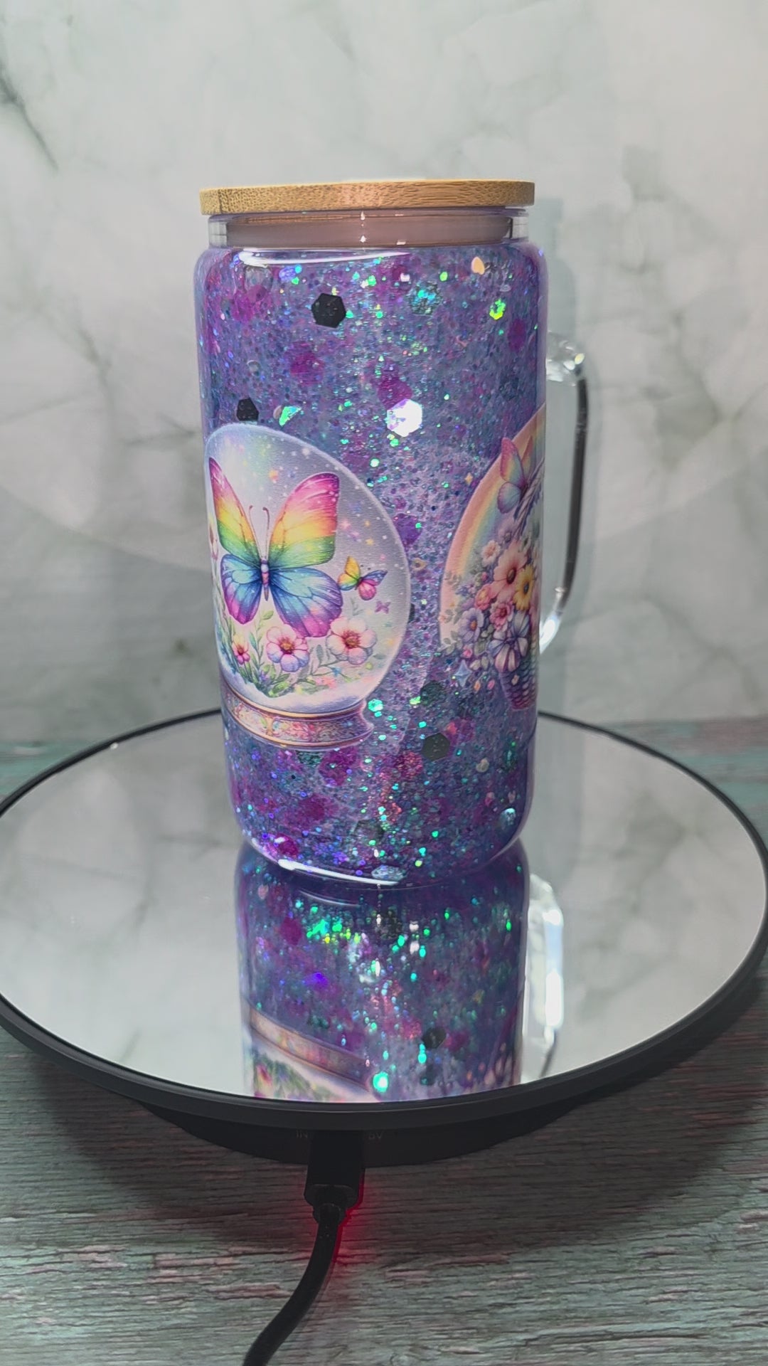 16oz Glass Snow Globe Tumblers with handle