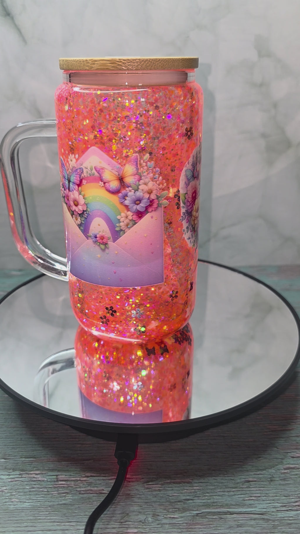16oz Glass Snow Globe Tumblers with handle