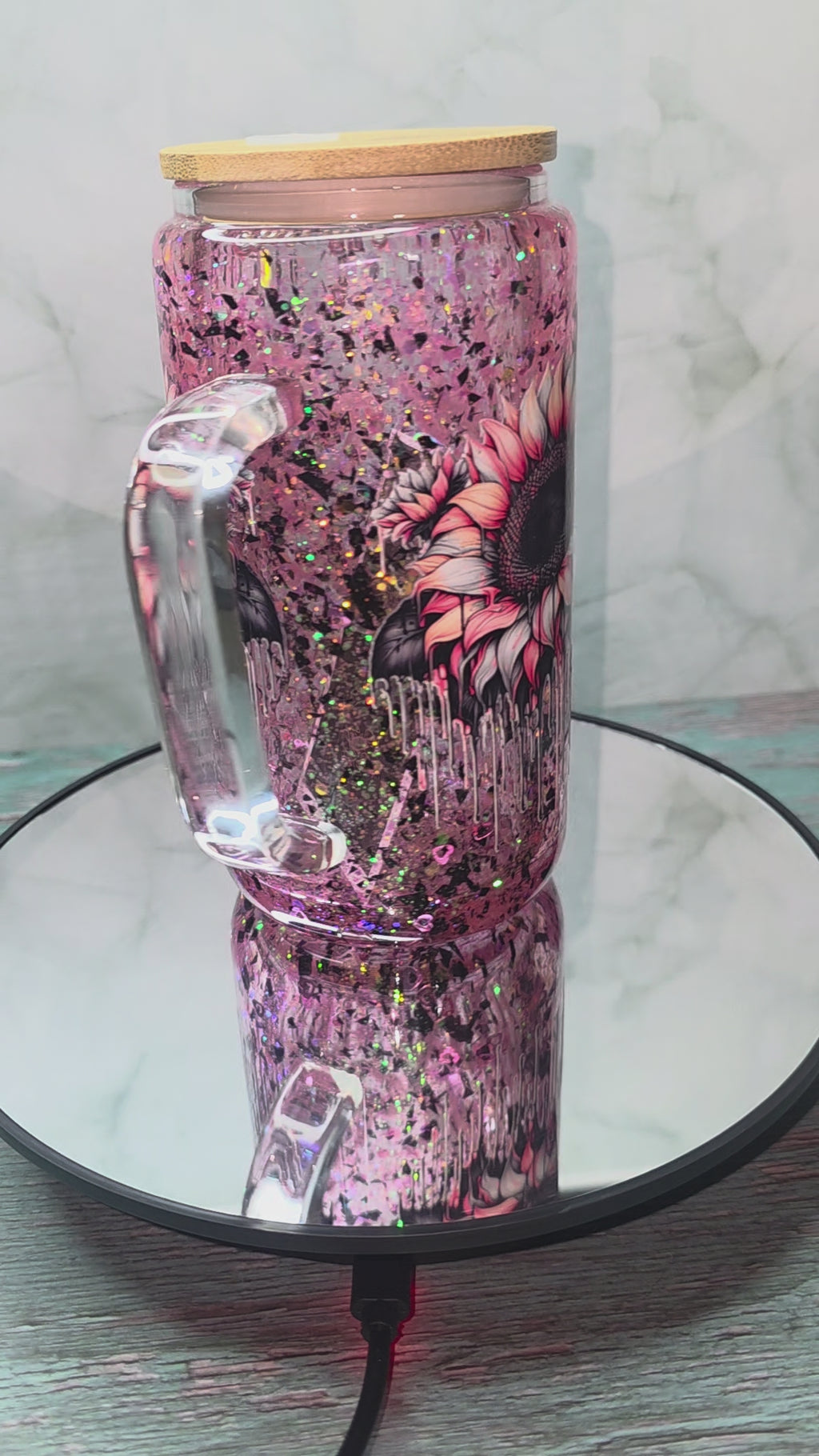 16oz Glass Snow Globe Tumblers with handle